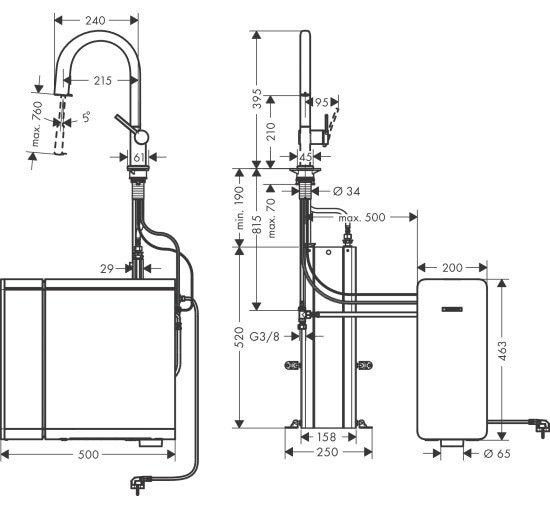 Смеситель hansgrohe Aqittura M91 SodaSystem 210 для кухонной мойки, хром 76806000