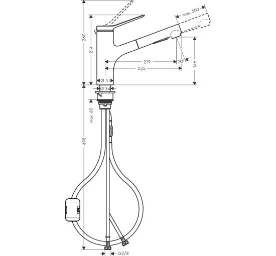 Смеситель hansgrohe Zesis M33 с выдвижным сливом для кухонной мойки, пфд сталь 74820800