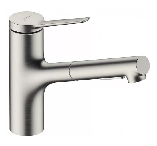 Смеситель hansgrohe Zesis M33 с выдвижным сливом для кухонной мойки, пфд сталь 74820800