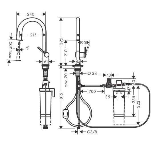 Змішувач для кухні із краном для фільтрованої води HANSGROHE Aqittura M91 хром латунь 76801000