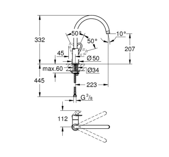 Змішувач для кухні одноважільний GROHE BauLoop 31368000 хром латунь CV031174