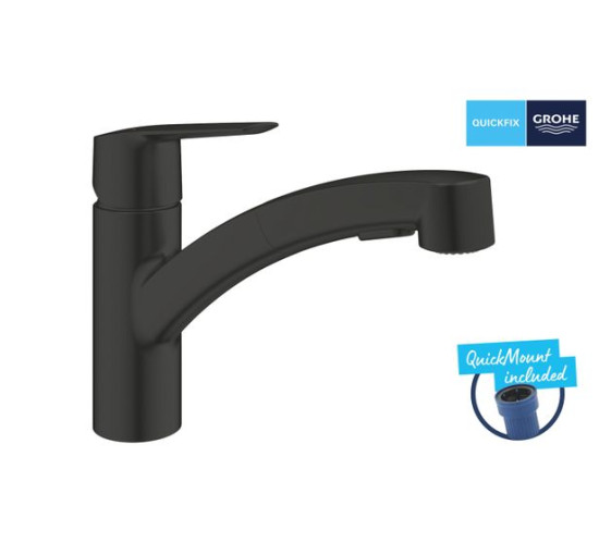 Змішувач для кухні із висувною лійкою GROHE QuickFix Start чорний латунь 303072431