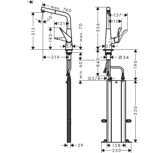 Смеситель hansgrohe Metris M71 для кухонной мойки под сталь 73812800