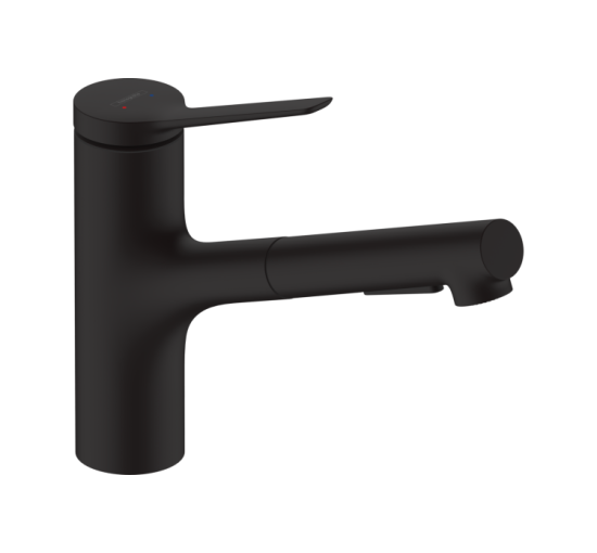 Змішувач Hansgrohe Zesis M33 150 2jet кухонний з витяжним виливом sBox Lite (74803670) Matt Black