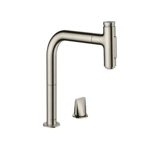 Смеситель Hansgrohe Metris Select 200 кухонный с вытяжным изливом 2Jet на 2 отверстия Sbox Steel Finis (73818800)