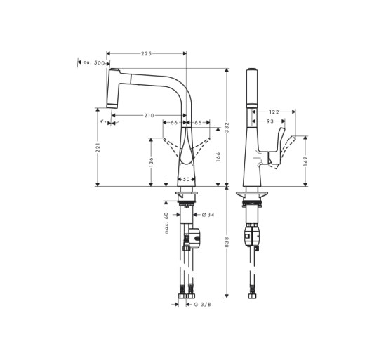 Смеситель Hansgrohe Metris Select 220 кухонный с вытяжным душем (14834000)