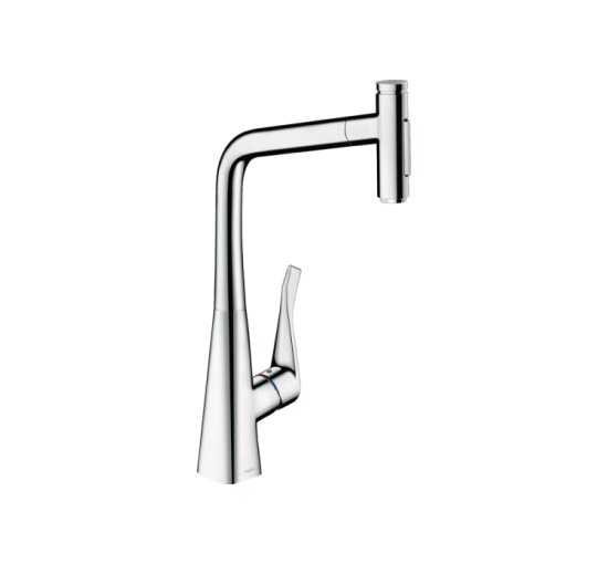 Змішувач Hansgrohe Metris Select 320 2jet кухонний з витяжним виливом (73820000)