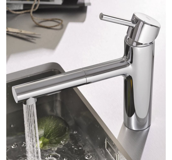 Смеситель для кухни однорычажный с выдвижной воронкой GROHE Concetto хром латунь 30273001