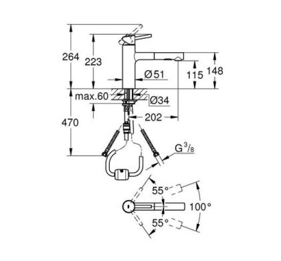 Смеситель для кухни однорычажный с выдвижной воронкой GROHE Concetto хром латунь 30273001