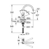 Смеситель для кухни однорычажный GROHE BauClassic хром латунь 31535001