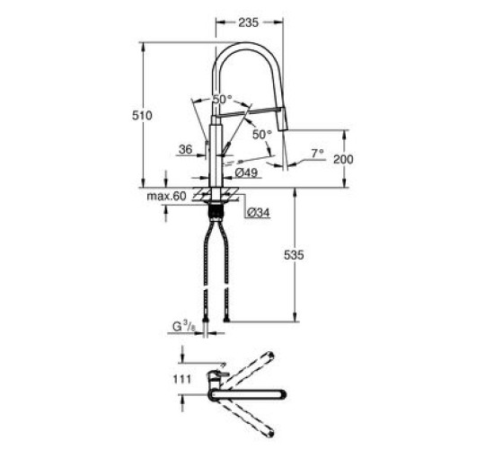 Смеситель для кухни однорычажный с гибким изливом GROHE Viamo черный латунь 30433000