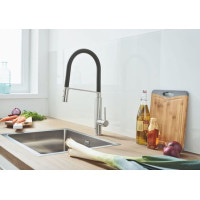 Смеситель для кухни однорычажный с гибким изливом GROHE Viamo черный латунь 30433000