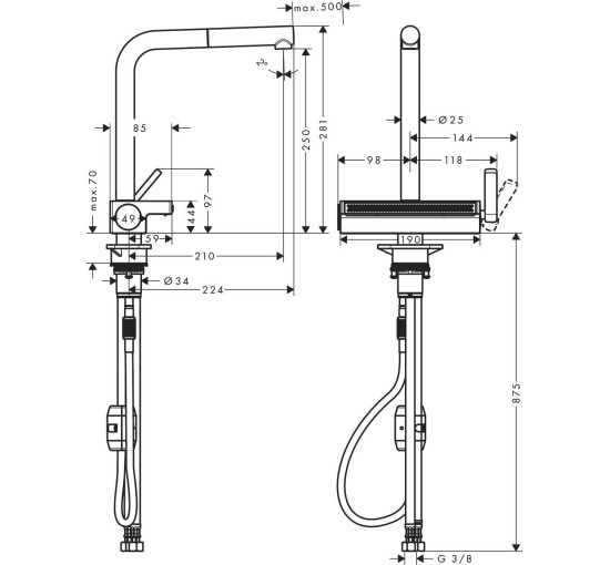 Змішувач hansgrohe Aquno Select M81 для кухонної мийки з висувним душем, хром 73836000