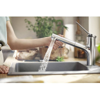 Смеситель hansgrohe Zesis M33 с выдвижным сливом для кухонной мойки, хром 74820000