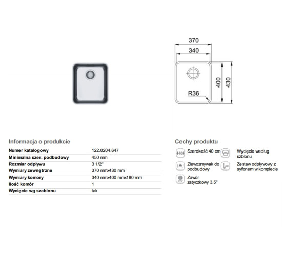 Кухонная мойка Franke ATON ANX 110-34 370-430 (122.0204.647)