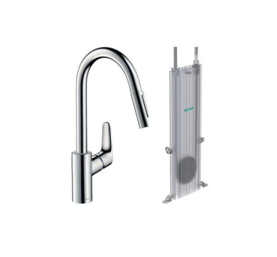 Смеситель Hansgrohe Focus 240 2jet для кухни с выдвижным изливом Sbox (73880000)