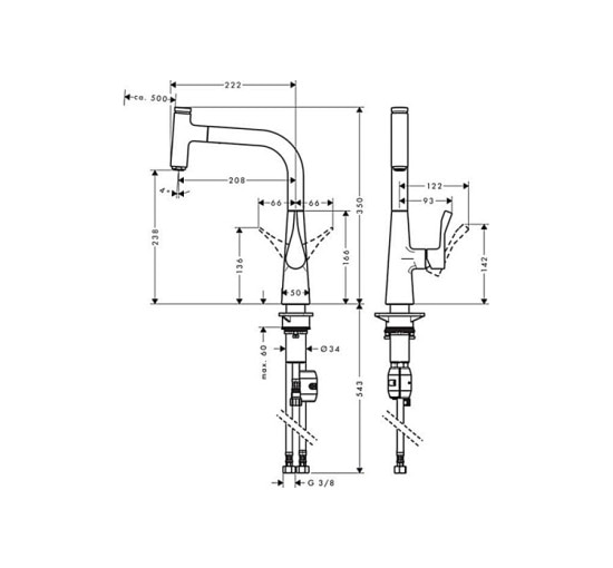 Змішувач Hansgrohe Metris Select 240 1jet кухонний з витяжним виливом (14857000)