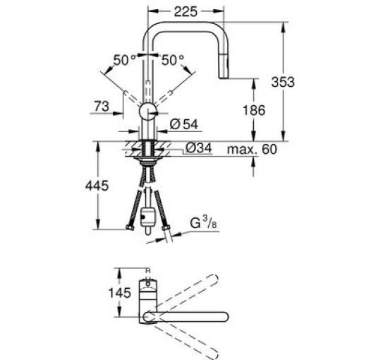Смеситель для кухни с выдвижной воронкой GROHE Vento хром латунь 30439000