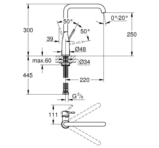 Смеситель для кухни однорычажный GROHE Essence темный графит латунь 30269AL0