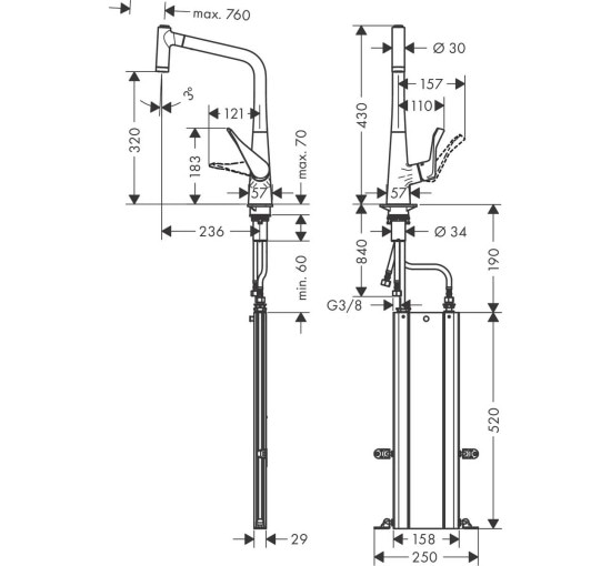 Смеситель hansgrohe Metris M71 для кухонной мойки под сталь 73801800