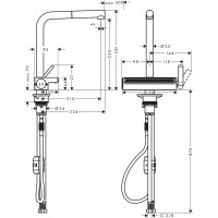 Змішувач hansgrohe Aquno Select M81 для кухонної мийки з висувним душем, під сталь 73836800