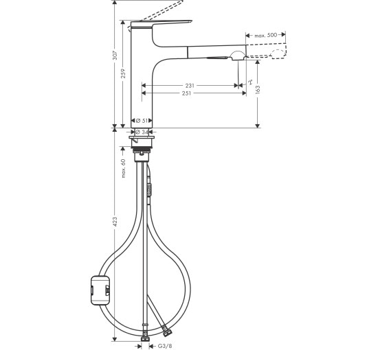 Смеситель hansgrohe Zesis M33 с выдвижным сливом для кухонной мойки, черный матовый 74822670