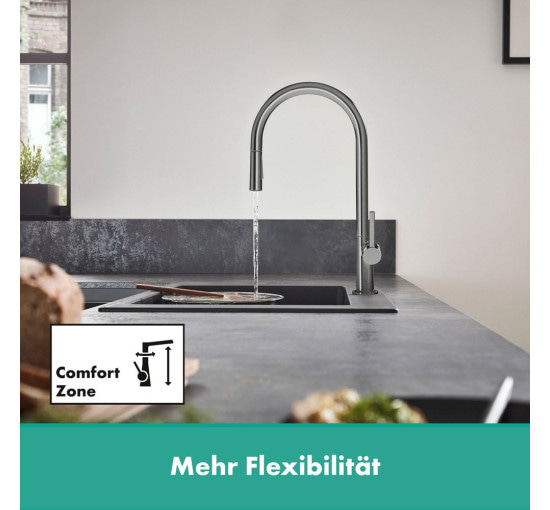 Смеситель для кухни с выдвижной воронкой HANSGROHE Talis M54&sBox сатин латунь 72801340