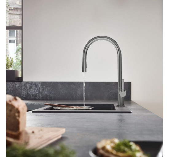 Смеситель для кухни с выдвижной воронкой HANSGROHE Talis M54&sBox сатин латунь 72801340
