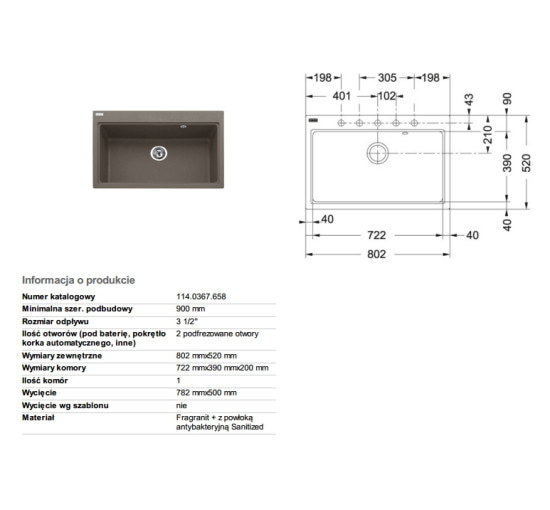 Кухонная мойка Franke FIJI FIG 610-80 шторм 802x520 (114.0367.658)