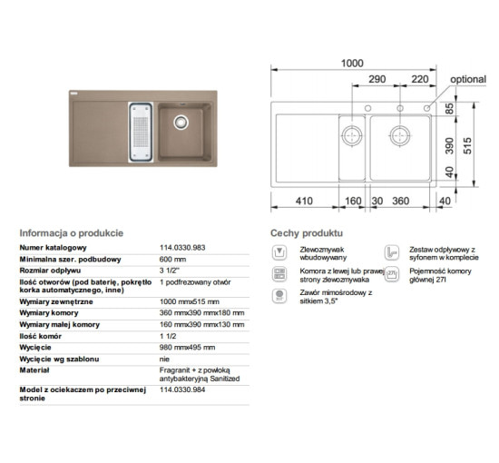 Кухонна мийка Franke MYTHOS MTG 651-100 мигдаль ліва 1000x515 (114.0594.821)