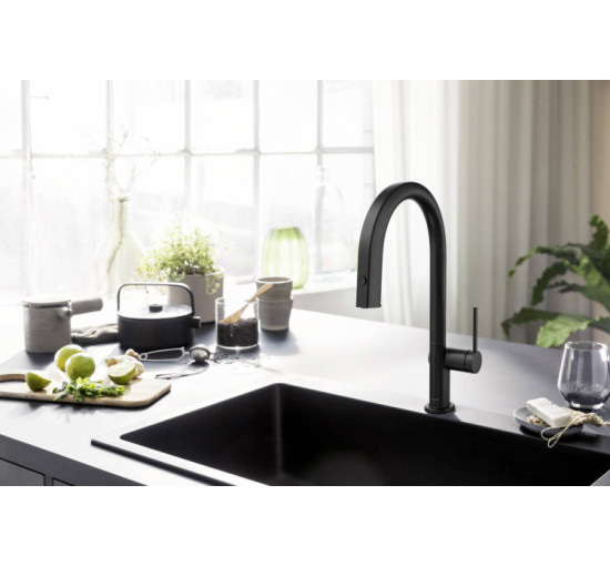 Смеситель Hansgrohe Aqittura M91 FilterSystem 210 1jet pull-out кухонный (76803670) Matt Black