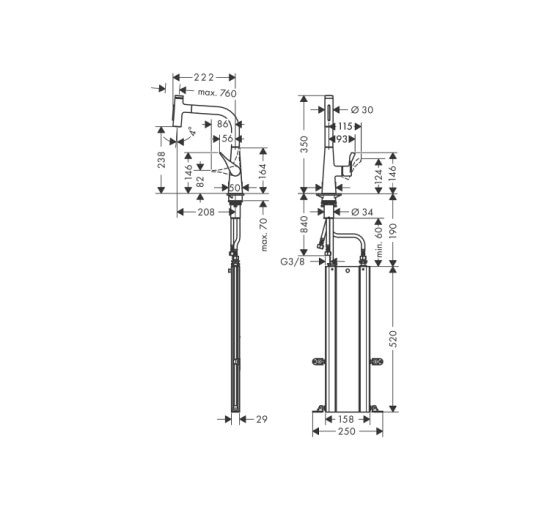 Змішувач Hansgrohe Metris Select 240 2jet кухонний з витяжним виливом Sbox (73817000)