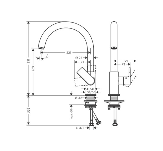 Змішувач Hansgrohe Vernis Shape 260 для кухні Matt Black (71871670)