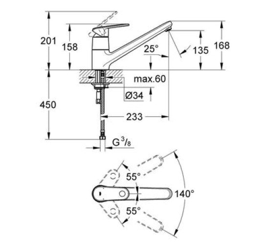 Смеситель для кухни однозахватный GROHE Europlus 32941002 хром латунь 32941002