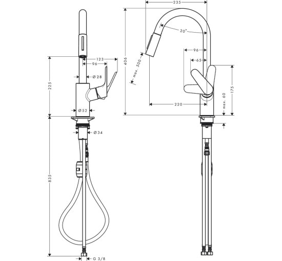 Змішувач hansgrohe Focus M41 для кухонної мийки з висувним душем, хром 31833000