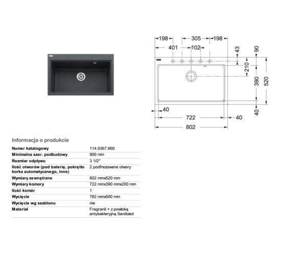 Кухонна мийка Franke FIJI FIG 610-80 grafit 802x520 (114.0367.660)