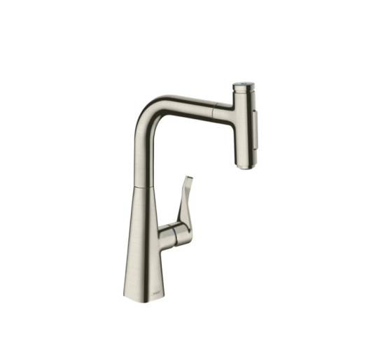 Смеситель Hansgrohe Metris Select 240 2jet кухонный с вытяжным изливом (73822800) Stainless Steel Finish