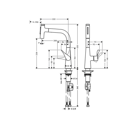 Смеситель Hansgrohe Metris Select 240 2jet кухонный с вытяжным изливом (73822800) Stainless Steel Finish