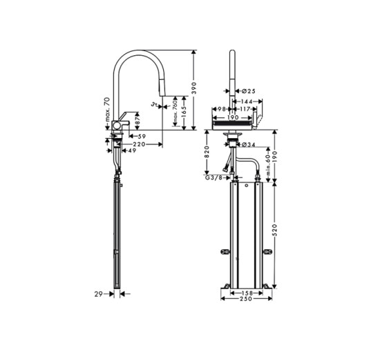 Смеситель Hansgrohe Aquno Select M81 170 3jet кухонный с вытяжным изливом Sbox (73831000)