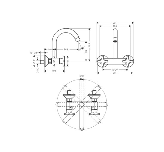 Смеситель Hansgrohe Logis Classic двухвентельный для кухни из стены (71286000)