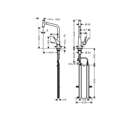 Змішувач Hansgrohe Metris M 71 Select 320 1jet кухонний з витяжним виливом Sbox (73803000)