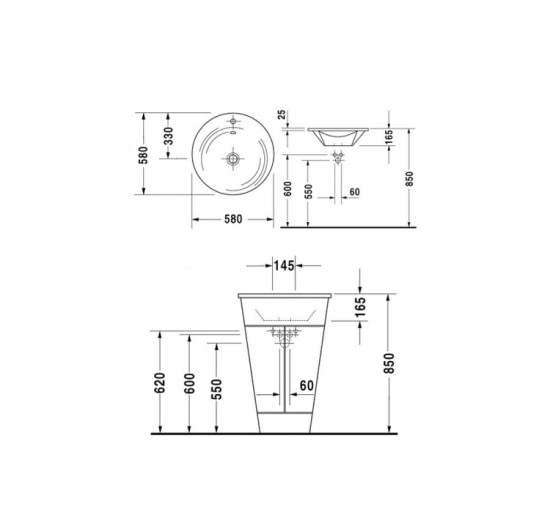 Умывальник мебельный Duravit STARCK 1 Ø 58 см (04065800001) WonderGliss