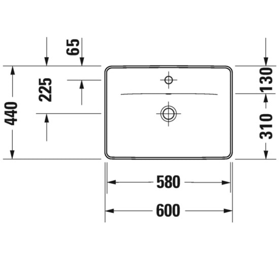 Умывальник встроенный Duravit D-NEO сверху 60х44 см с отверстием под смеситель (0357600027)