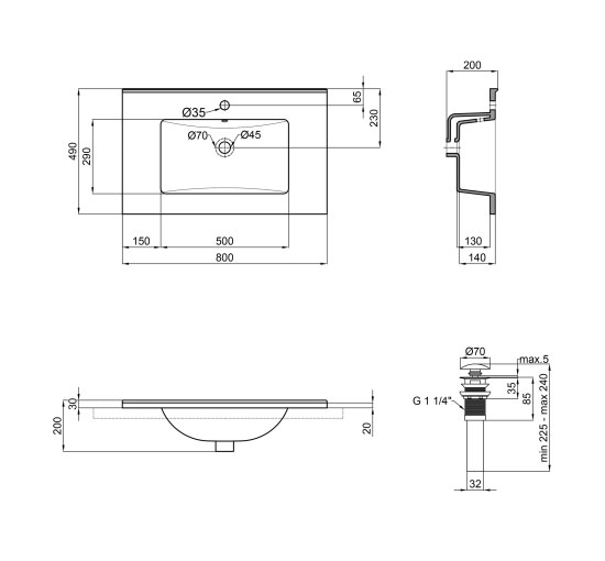 Раковина Qtap Albatross E49 800х490х200 White с донным клапаном QT01119080E49W