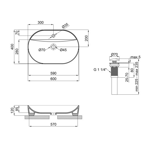 Раковина-чаша Qtap Scorpio 610x400x120 Matt black з донним клапаном QT142203MBMB