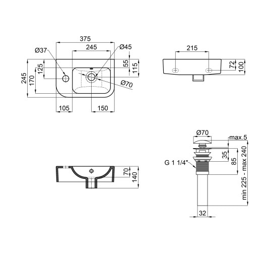 Раковина Qtap Tern 375х245х135 White з донним клапаном QT171110100LW