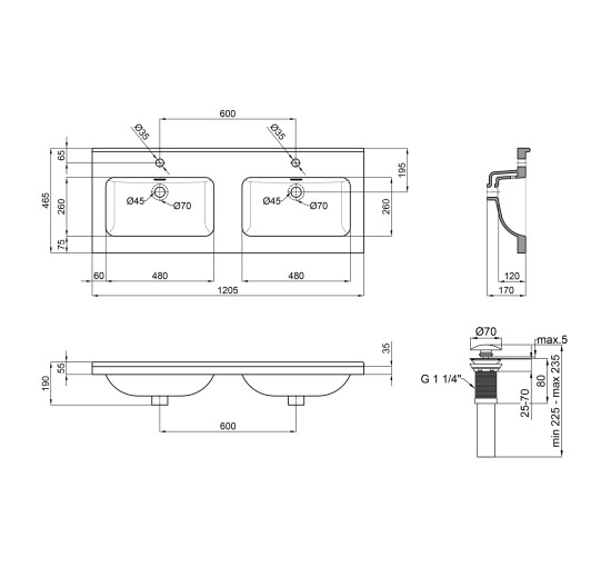 Раковина двойная Qtap Albatross 1210х467х195 White с донным клапаном QT0111FL8167GW