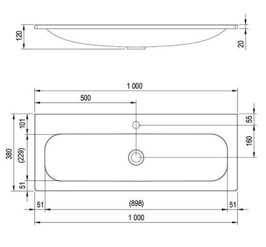 Умывальник Ravak Ring 1000 white с отверстием (XJK01110000)