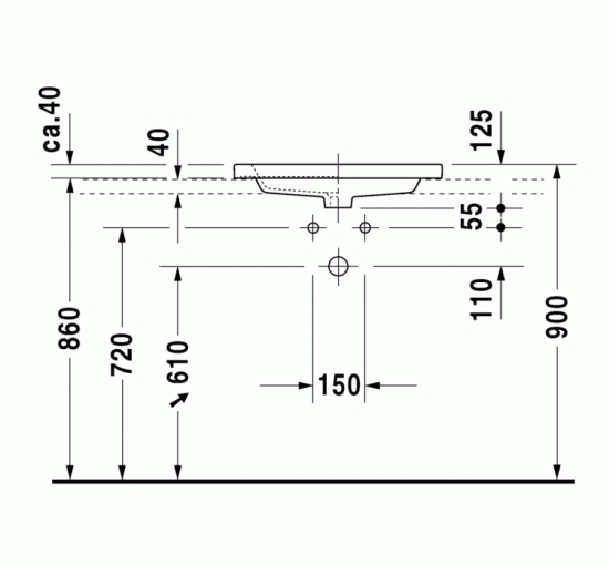 Умывальник Duravit 2ND FLOOR встроен на столешницу 60х43 см (0347600000)