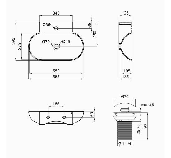 Раковина Qtap Cardinal 565х400х130 White с донным клапаном QT0411K177W